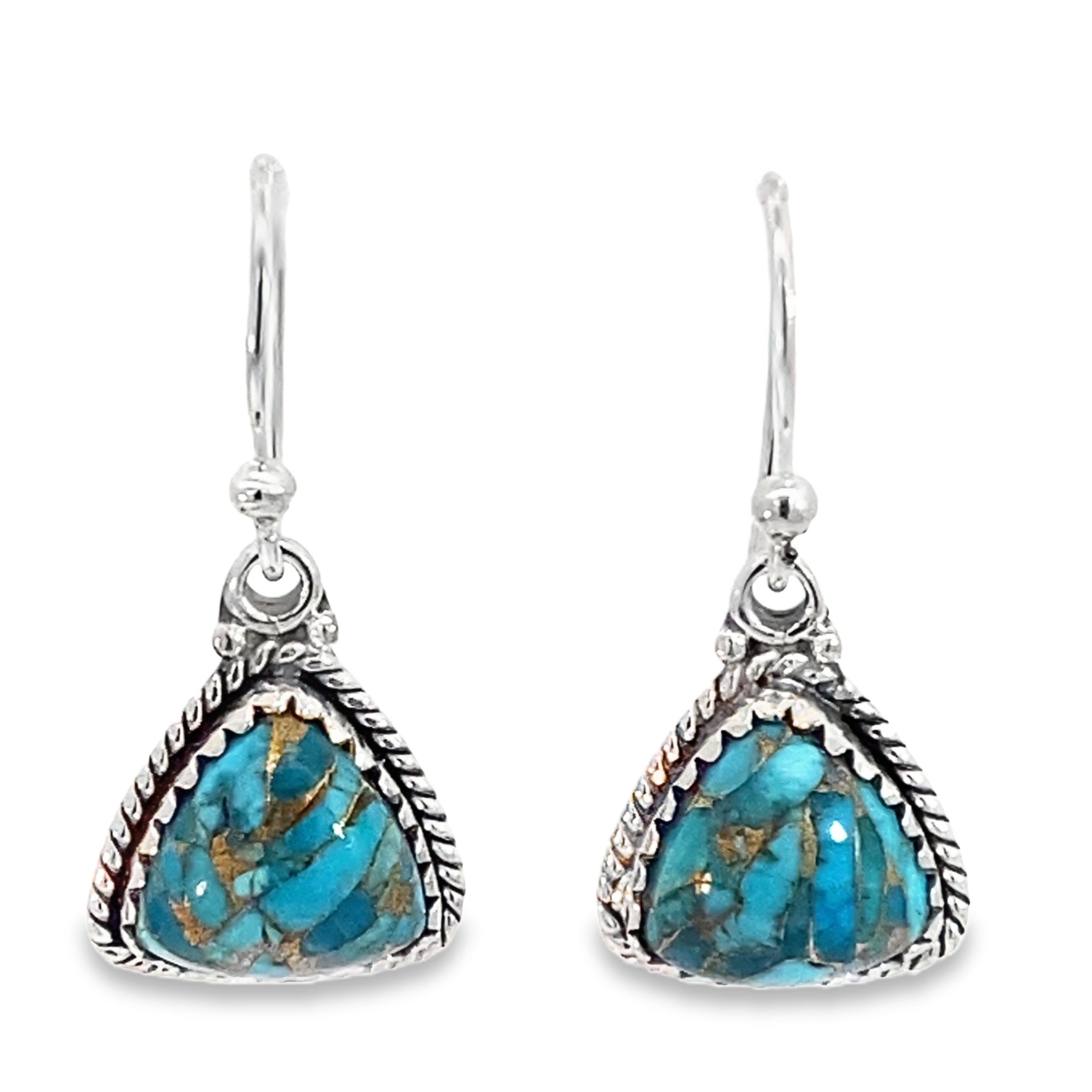925 TRIANGLE COPPER TURQ DROP BOHO EAR 28X13 4.2g <br/>M13080
