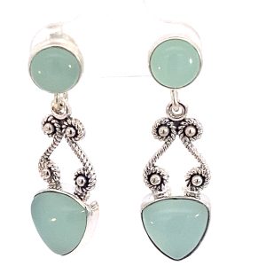 925 RND+TRI CHALCEDONY BOHO DROP EAR - 33X11 6.1g  <br/>M13081C