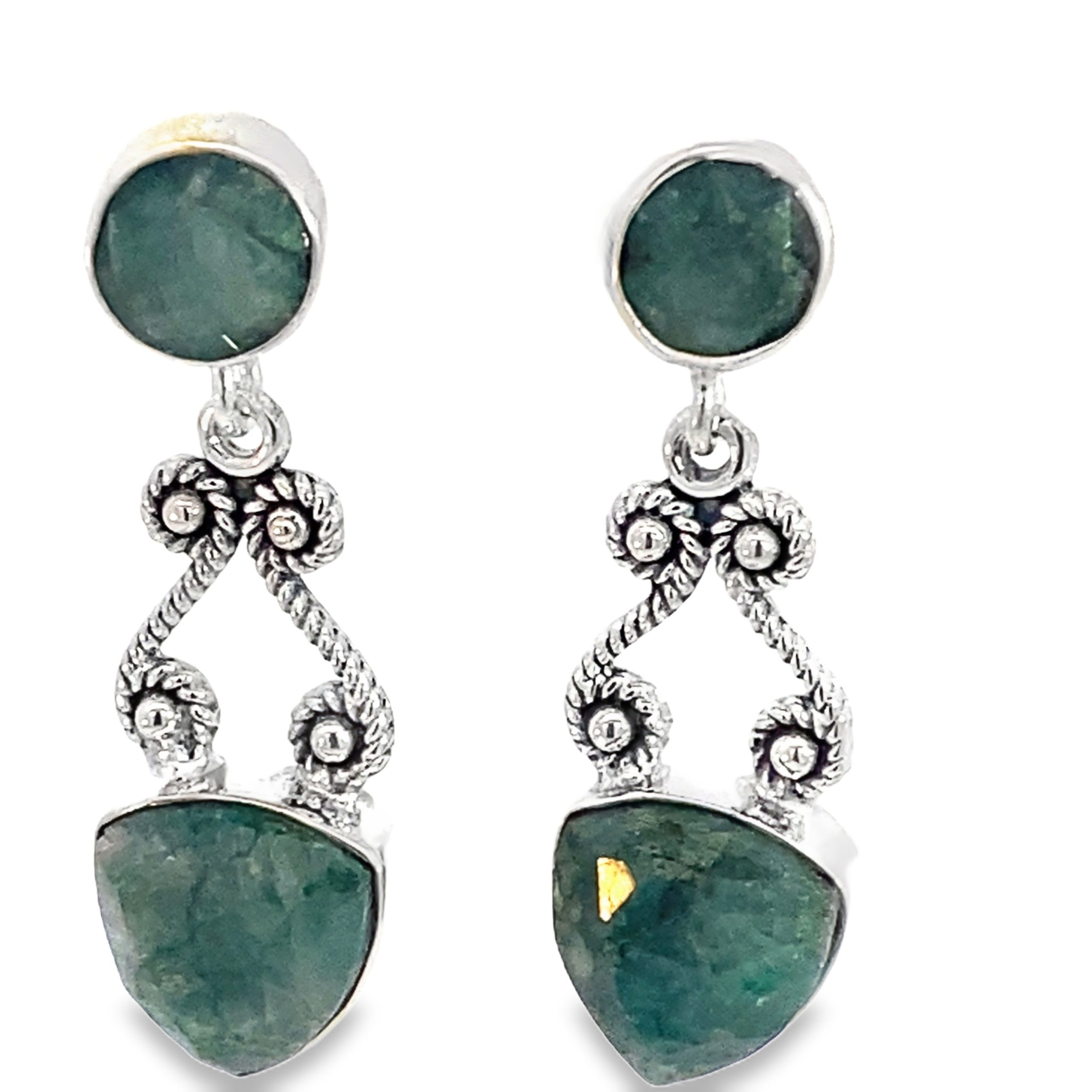 925 RND+TRI EMERALD BOHO DROP EAR - 33X11 - 6.1g <br/>M13081E