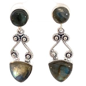 925 RND+TRI LABRADORITE BOHO DROP EAR  33X11 6.1g  <br/>M13081L