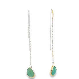 925 TRIANGLE AQUA CHALCEDONY ON CHAIN EAR - 50X7 <br/>M13083AC