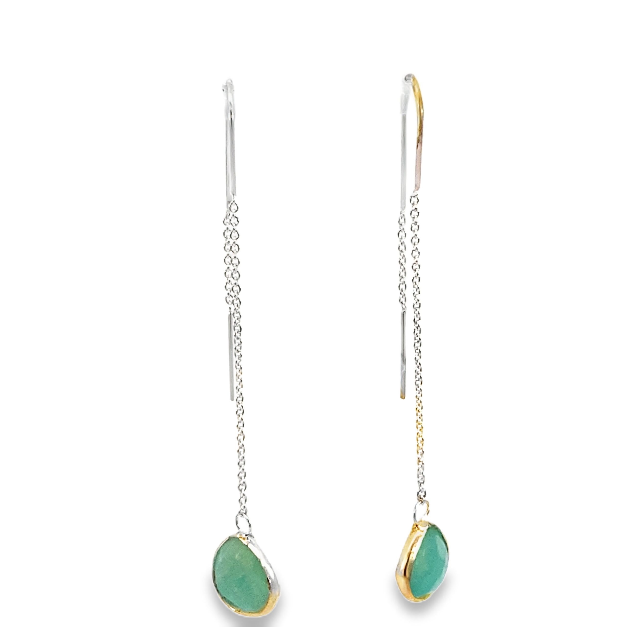 925 TRIANGLE AQUA CHALCEDONY ON CHAIN EAR - 50X7 <br/>M13083AC