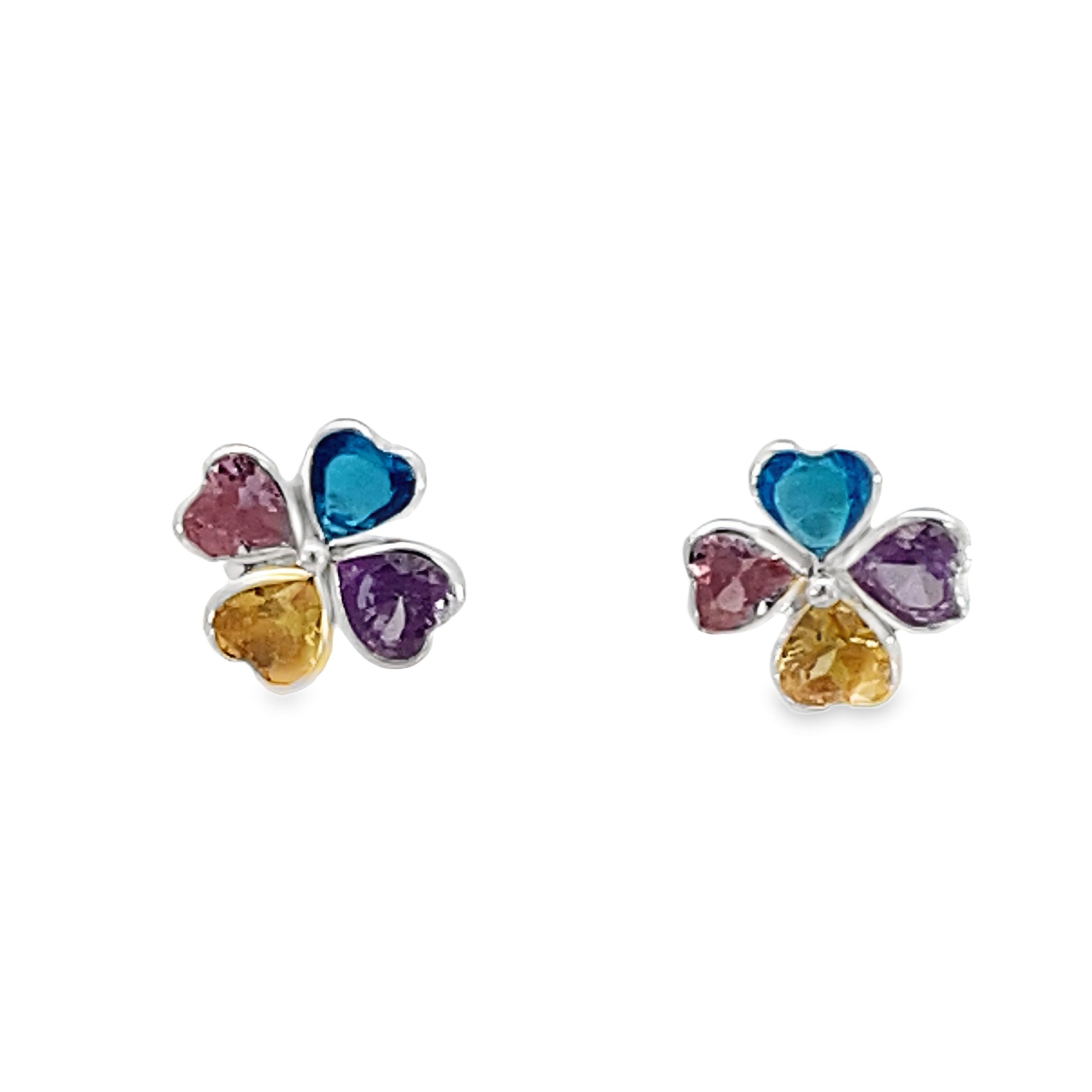 925 MULTI COL HEART CLOVER STUDS - 10MM - 1g