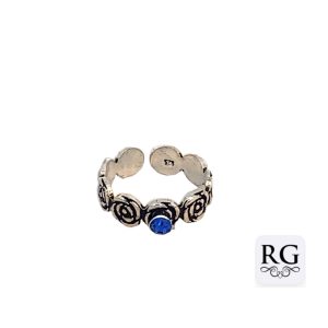 925 BLUE CRYSTAL ON OXI ROSES TOE RING - 5MM  1.6g <br/>M13433