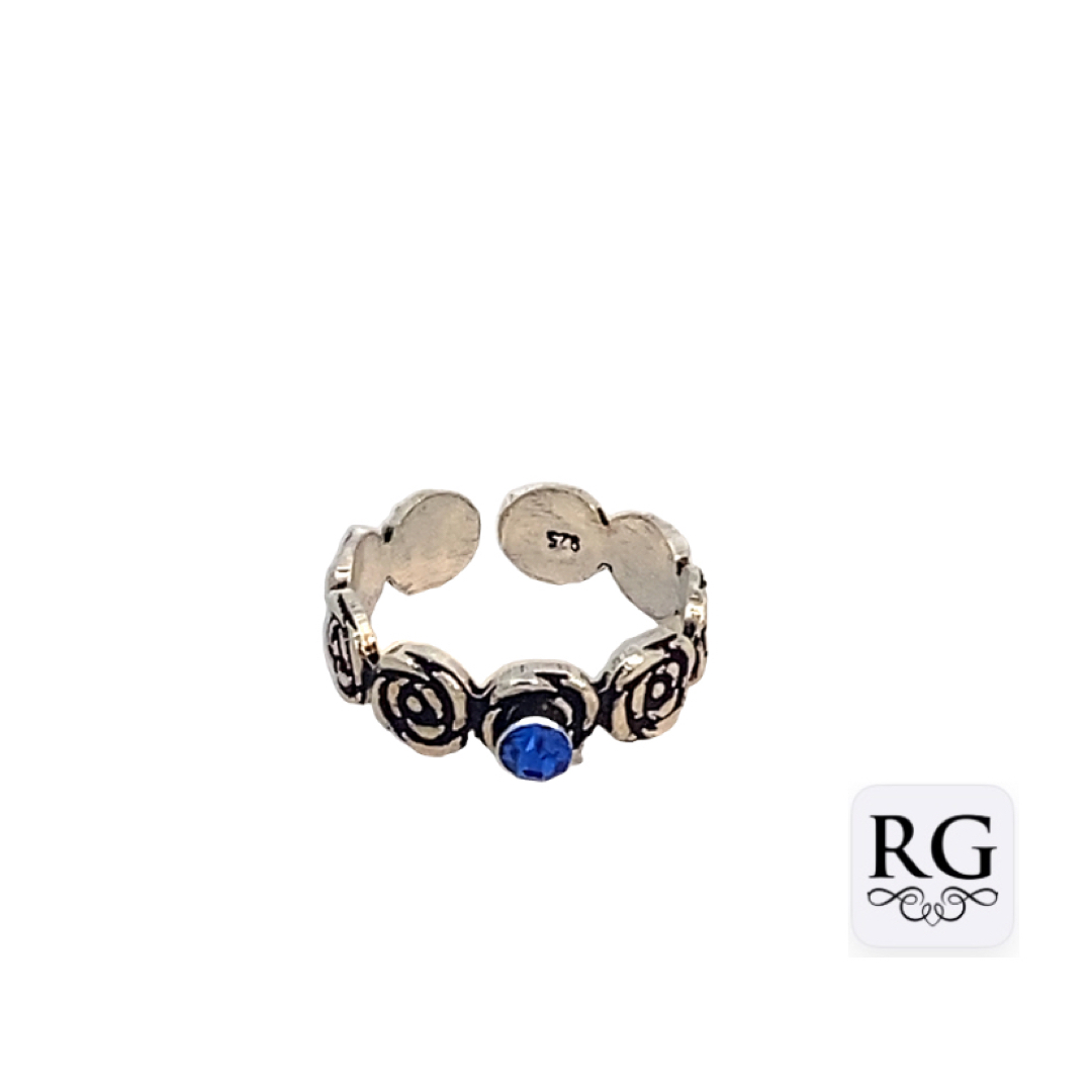 925 BLUE CRYSTAL ON OXI ROSES TOE RING - 5MM 1.6g <br/>M13433