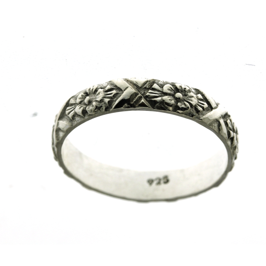 925 FLOWER ETCHED D-SHAPE WED BAND - 5MM <br/>M13518 - Image 2