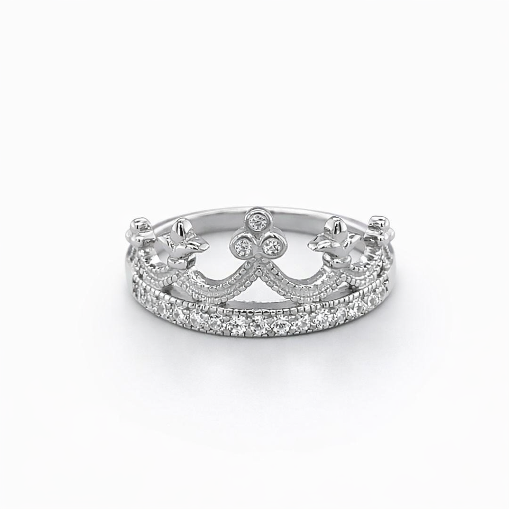 925 CZ PAVE MILLGRAIN CROWN RING - 11MM <br/>M13530