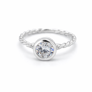 925 CZ TUBE SET SOLITAIRE TWISTED ROPE RING - 8MM <br/>M13547