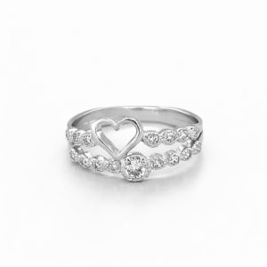 925 CZ PAVE HEART DBL BAND RING - 8MM  <br/>M13548