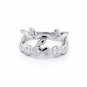 925 CZ PAVE BEZEL SET OLIVE LEAF VINE RING - 10MM <br/>M13565
