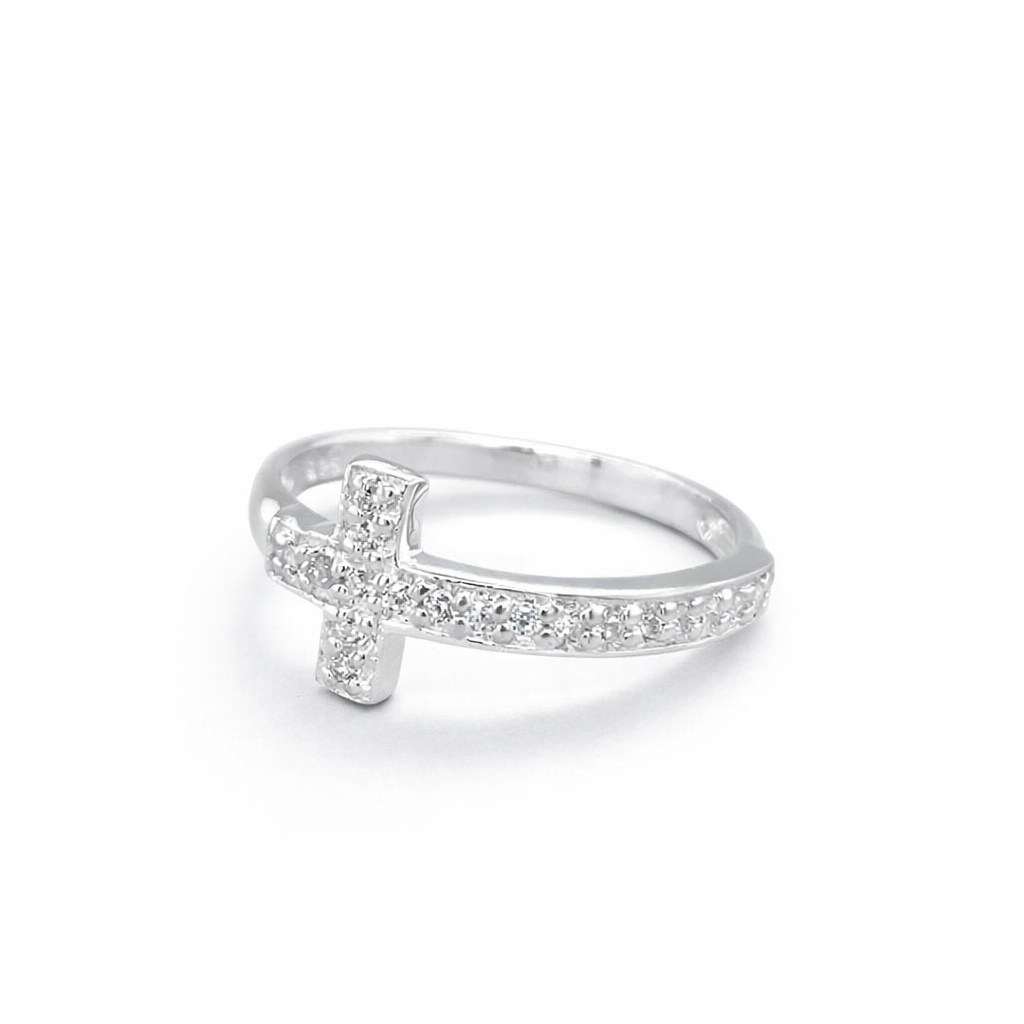 925 CZ PAVE CROSS MILLGRAIN ETERNITY RING - 9MM <br/>M13567