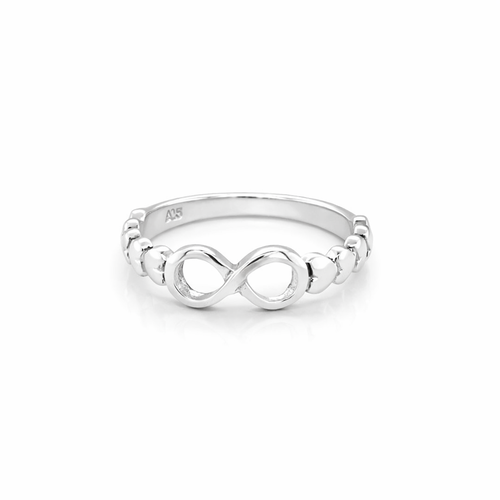 925 OPEN INFINITY+HEARTS MIDI RING - 5MM <br/>M13575