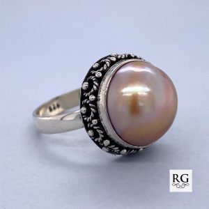 925 OXI FIL GOLD MABE TUBE SET RING - 18MM <br/>M13597