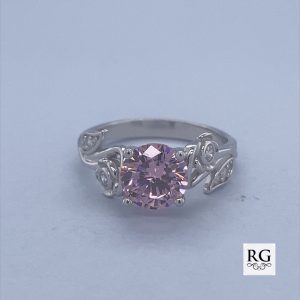 925 PINK CZ 4 CLAW FLOWERS ON SHANK RING - 8MM <br/>M13600PI
