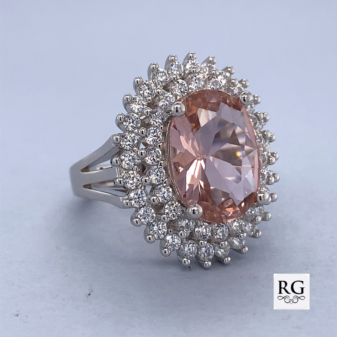 925 WH+MORG OVAL CZ DBL HALO RING - 23MM <br/>M13604 - Image 2