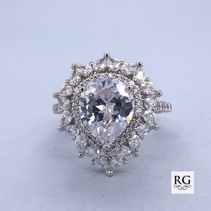 925 T/DROP CZ PAVE HALO DRESS RING - 20MM <br/>M13608
