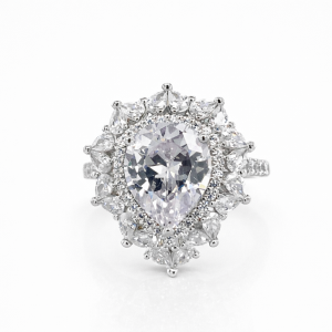 925 T/DROP CZ PAVE HALO DRESS RING - 20MM <br/>M13608
