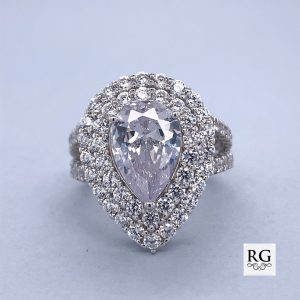 925 CZ PAVE DBL HALO T/DROP CHUNKY RING - 21MM