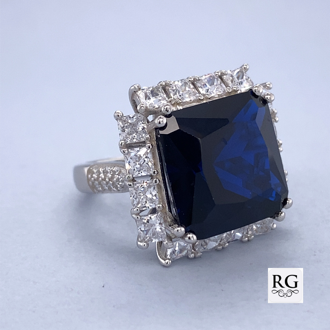 925 BL+WH SQ CZ PAVE CHUNKY DRESS RING - 20MM <br/>M13610 - Image 2