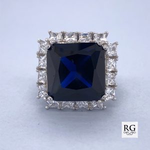 925 BL+WH SQ CZ PAVE CHUNKY DRESS RING - 20MM <br/>M13610