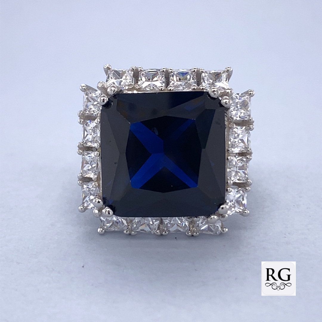 925 BL+WH SQ CZ PAVE CHUNKY DRESS RING - 20MM <br/>M13610