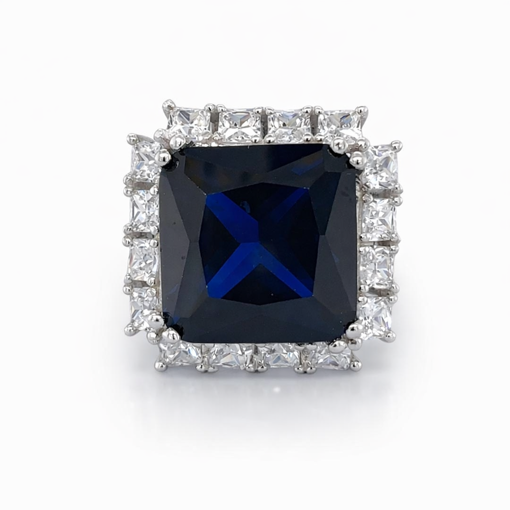 925 BL+WH SQ CZ PAVE CHUNKY DRESS RING - 20MM <br/>M13610