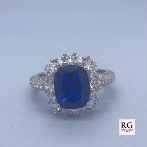 925 BLUE RECTANGULAR CZ PAVE DRESS RING - 15MM <br/>M13632B
