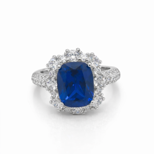 925 BLUE RECTANGULAR CZ PAVE DRESS RING - 15MM <br/>M13632B