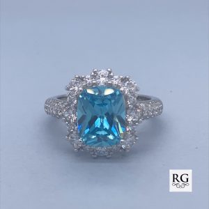 925 LIGHT BLUE RECT CZ PAVE DRESS RING - 15MM <br/>M13632LB