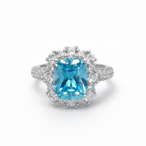 925 LIGHT BLUE RECT CZ PAVE DRESS RING - 15MM <br/>M13632LB