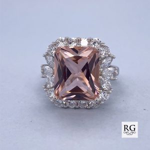 925 RECT MORGANITE CZ PAVE DRESS RING - 18MM <br/>M13638