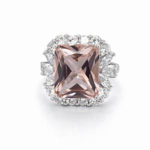 925 RECT MORGANITE CZ PAVE DRESS RING - 18MM <br/>M13638