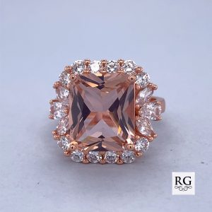 925 RG PL RECT MORGANITE CZ PAVE DRESS RING - 18MM <br/>M13638RG