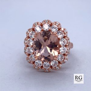 925 RG PL OVAL MORG CZ HALO CHUNKY RING - 21MM <br/>M13639RG