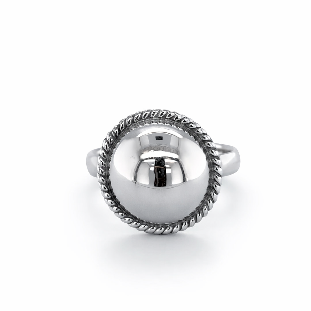 925 HOLLOW HALF BALL ROPE EDGE RING - 15MM <br/>M13647
