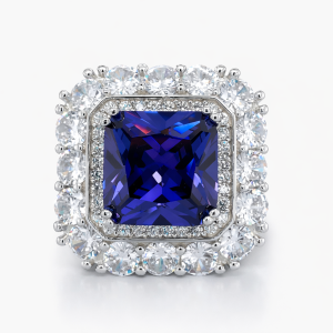 925 SQUARE BLUE+WH CZ PAVE CHUNKY RING - 23MM  <br/>M13650
