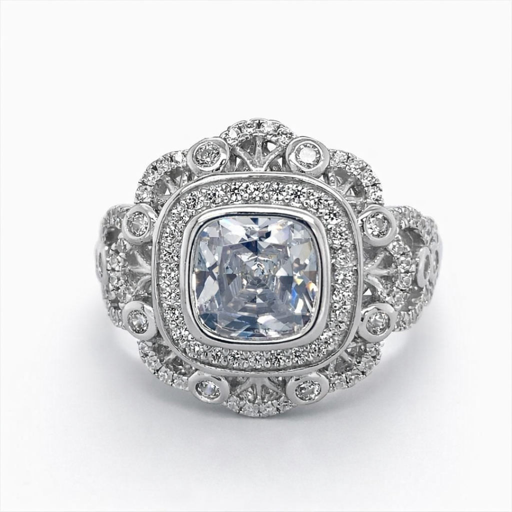 925 SQUARE CZ PAVE VINTAGE RING - 17MM <br/>M13687