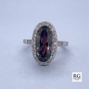 925 OVAL MYSTIC COL CZ HALO DRESS RING - 18MM <br/>M13690