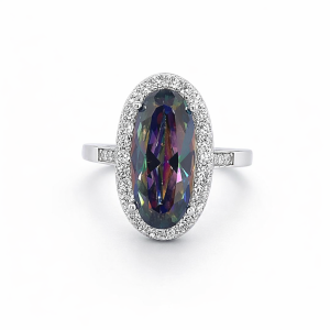 925 OVAL MYSTIC COL CZ HALO DRESS RING - 18MM <br/>M13690