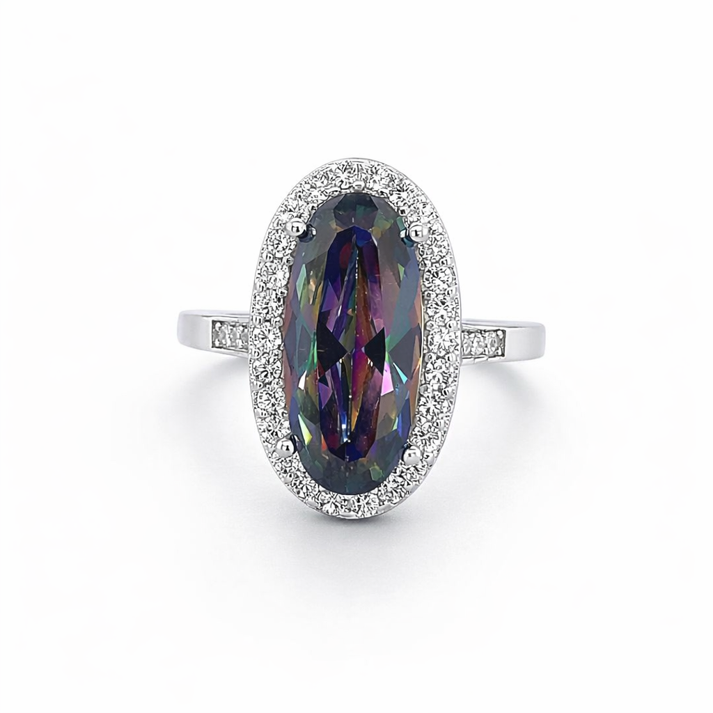 925 OVAL MYSTIC COL CZ HALO DRESS RING - 18MM <br/>M13690