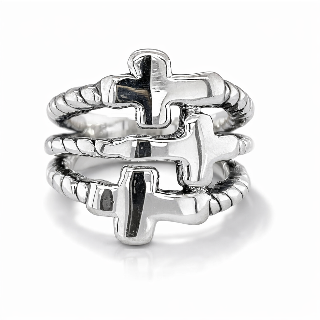 925 ELECTROFORM TRIP CROSS ROPE RING - 22MM <br/>M13693