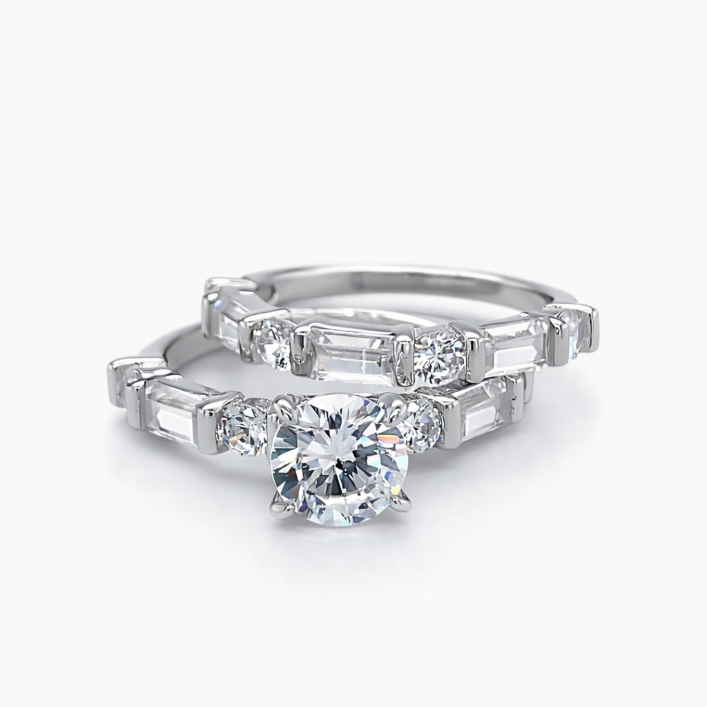 925 RND+BAG CZ PAVE WEDDING SET RING - 6MM <br/>M13706