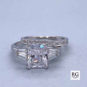 925 RECT+BAG CZ PAVE WEDDING SET RING - 11MM  <br/>M13708
