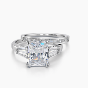 925 RECT+BAG CZ PAVE WEDDING SET RING - 11MM  <br/>M13708