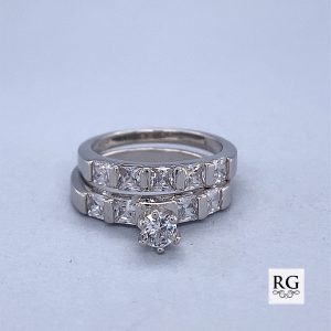 925 RND+SQ CZ BAR SET WEDDING SET RING - 6MM <br/>M13709