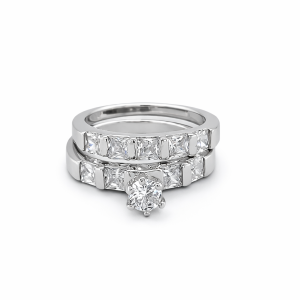 925 RND+SQ CZ BAR SET WEDDING SET RING - 6MM <br/>M13709