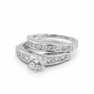 925 CZ PAVE CLAW+CHANNEL WEDDING SET RING - 7.8MM <br/>M13712