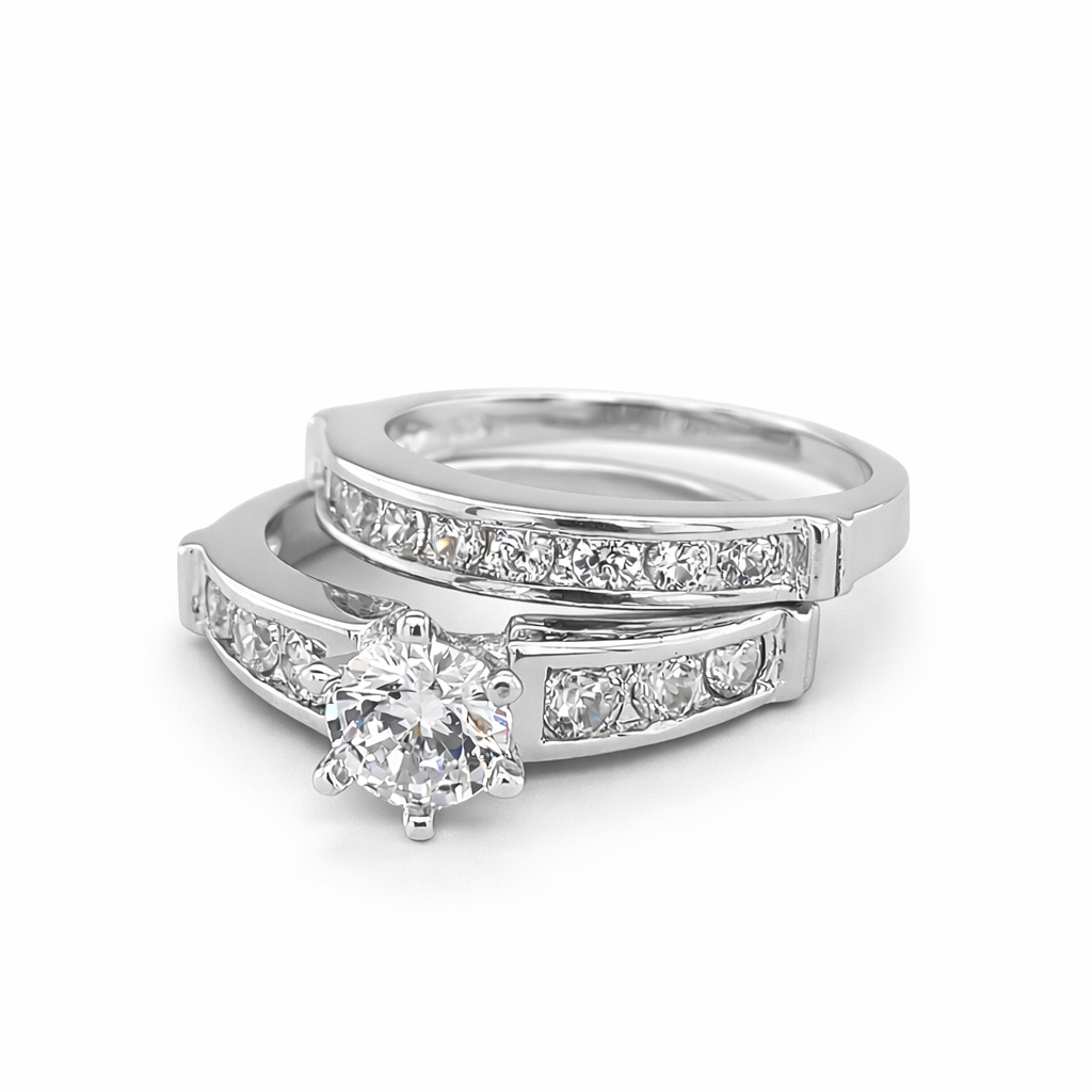 925 CZ PAVE CLAW+CHANNEL WEDDING SET RING - 7.8MM <br/>M13712
