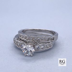 925 CZ PAVE BEZEL SET WEDDING SET RING - 8MM <br/>M13713
