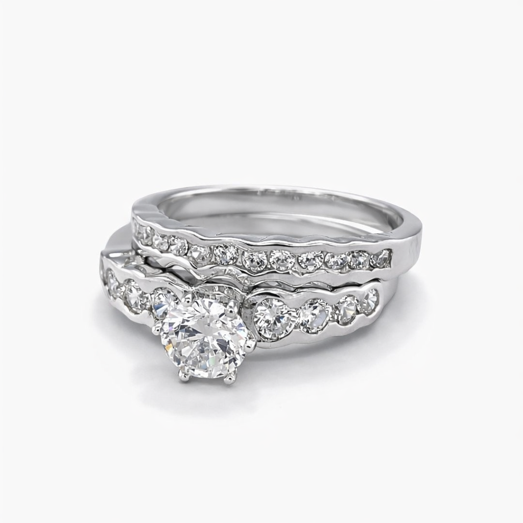 925 CZ PAVE BEZEL SET WEDDING SET RING - 8MM <br/>M13713